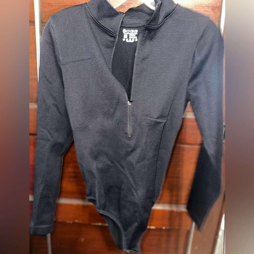 OQQ Black Bodysuit with Zipper Opening